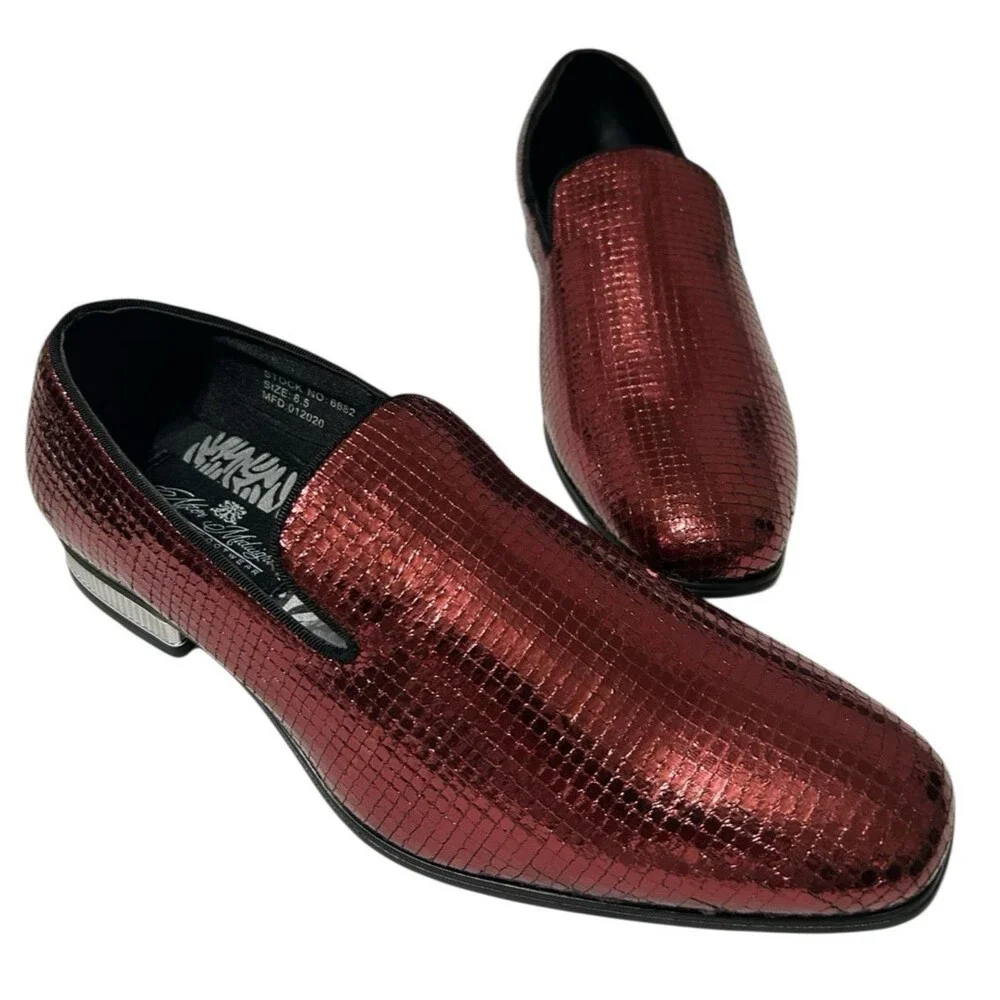 After Midnight Men's Sequins Burgundy Loafer Fashion Party  Dress Shoes Size 8